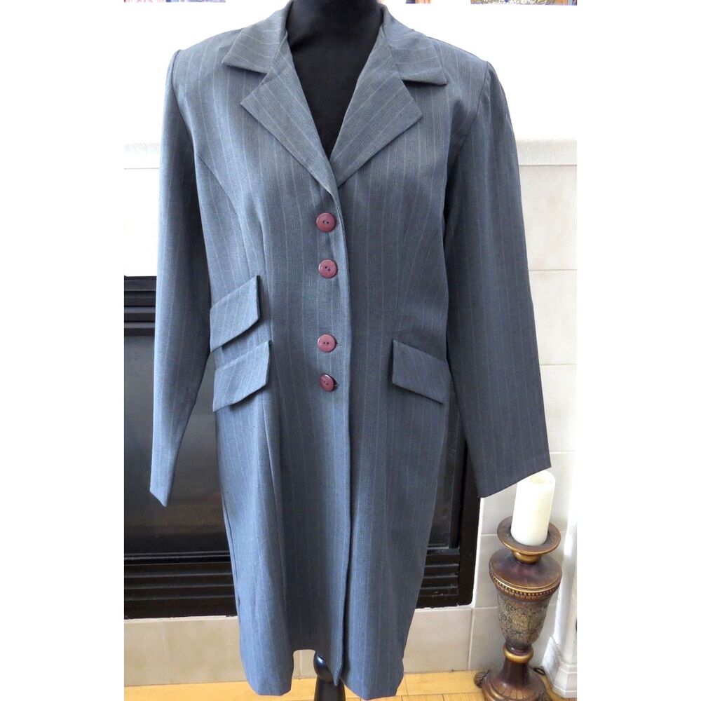 Vintage 90's Jamie Brooke Women's Longline Blazer/Jacket Gray Pinstripe 12 EUC
